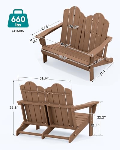 Image of SERWALL HDPE All-Weather Folding Adirondack Bench Set of 2, Brown