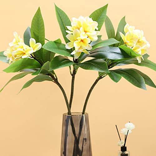 OUKEYI 35.5 Inch Artificial Flowers Artificial Frangipani Flower Lifelike Real Touch Artificial Plumeria Flowers for Home Party Wedding Bouquet Home Decoration (Yellow) 2 pack