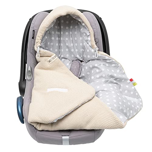 Baby Einschlagdecke Babyschale Winter Strickdecke Kinderwagendecke Fußsack Baby 100% Baumwolle mit Füllung Universal für Kinderwagen Buggys Frühling Maxi Cosi 3 Punkt Gurt Beige Grau(39)(Beige) Cover
