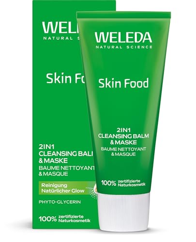 WELEDA Bio Skin Food 2in1 Cleansing Balm & Maske – Naturkosmetik Gesichtsreinigung/Gesichtsmaske für normale & trockene Haut. Unisex Gesichtspflege für sofortigen Glow & weiche Haut (vegan, 1x 75ml)