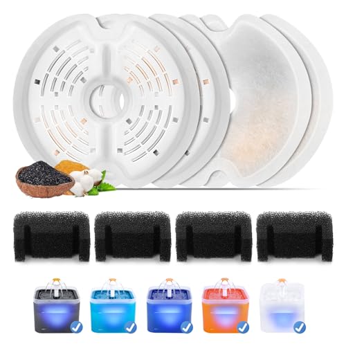 4PCS Filtres pour Fontaine Eau Chat pour 2L Fontaine Chat, Feriva Filtre de Distributeur Eau Chat, Filtration Multiple Filtres de Remplacement pour Fontana per Animali Domestici(4 Filtres, 4 éponges)