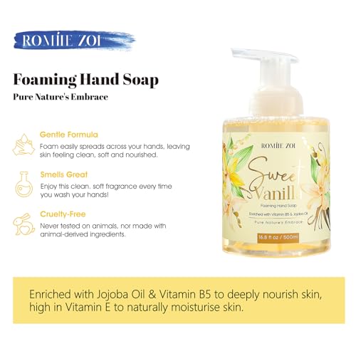 Image of ROMIIE ZOI Foaming Hand Soap, Sweet Vanilla, 500ml / 16.8fl.oz | With Gift Box, Gentle cleansing, nourishes skin without drying