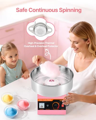Miniatura 2 de Vevor Máquina De Algodón De Azúcar Eléctrica 1000 W Capacidad De 100 G De Azúcar 38 X 38 X 34 Cm Fácil De Instalar Y Desmontar Control Simple Con Azucarero Y Cuchara Para Hogar, Fiestas, Rosa