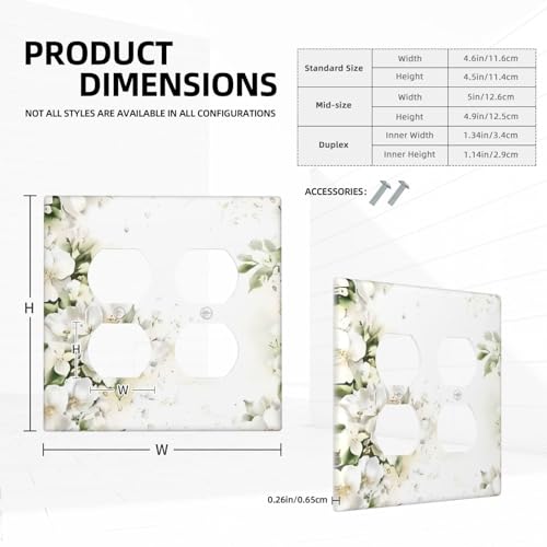 Decorative Outlet Covers Rustic Ink Green Leaves White Florals Flower 2 Gang Outlet Cover Wall Plate Double Duplex Light Switch Cover Plate Switch Plate Covers for Bedroom Home Decor