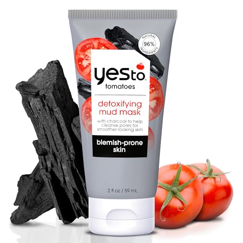 Yes To Tomatoes Clear Skin Detoxifying Charcoal Mud Mask For Acne Prone Skin Draw Out Impurities And Prevent Breakouts Contains Salicylic Acid 96 Natural Ingredients, Red, Tomato, 2.006 Fl Oz