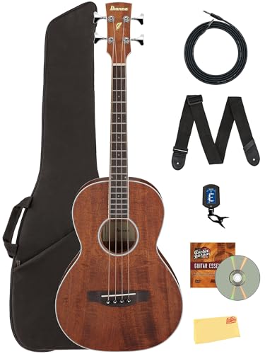 Ibanez PNB14E Acoustic-Electric Bass Guitar - Open Pore Natural Bundle with Gig Bag, Tuner, Strap, Instrument Cable, Austin Bazaar Instructional DVD, and Polishing Cloth