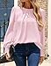 Long Sleeve Pink Blouses for Women, Pleated Work Office Chiffon Tops, Dressy Business Casual Outfits M