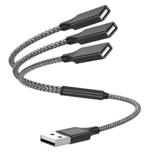 POHFP USB Y Splitter 1 in 3 Out (1Ft/30cm) USB Male to 3 Female Cable for PC/Laptop/MacBook/Keyboard/PS4/PS5/Flash Drive/LED Etc.(Black)