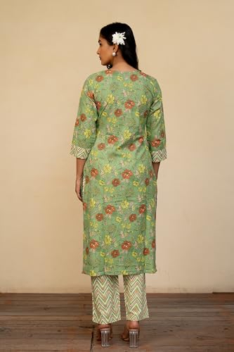 Image of MIRCHI FASHION Women's Straight Fit Pure Cotton Floral Printed Kurta Set with Dupatta and Pant