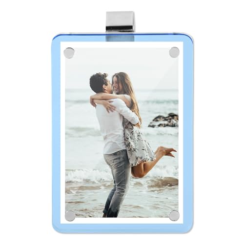 Tinoaly Car Sun Visor Photo Holder, Acrylic Magnetic Design Photo Car Visor Clip Car Visor Photo Clip Car Sun Picture Holder Car Photo Display Accessories for Most Car Visors(Blue)