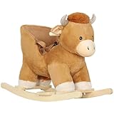 AIYAPLAY Baby Rocking Horse, Plush Ride on Cow Seat for Toddlers 1-3 Years with Song, Safety Belt, Wood Base, Animal Rocker for Children, Brown