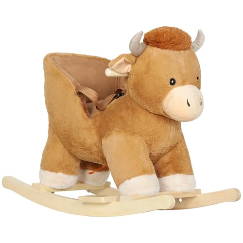 AIYAPLAY Baby Rocking Horse Plush Ride on Cow Seat Toddlers 1-3 Years Brown