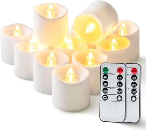 Image of Homemory Blue Flameless LED Votive Tealight Candles & Timer Remote, 24Pack | Battery operated, 400+ hour runtime, 2 /4 /6 /8h timer, warm white flicker glow, flicker /steady mode, for wedding decor