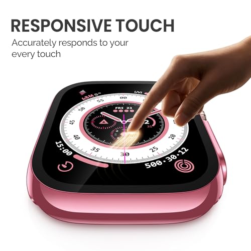 Image of Misxi 2 Pack Hard PC Case with Tempered Glass Screen Protector Compatible with 49mm Apple Watch Ultra 3 (2025) / Ultra 2 / Ultra, Anti-Drop Scratch Resistant Lightweight Cover for iWatch, 1 Rose Pink + 1 Transparent