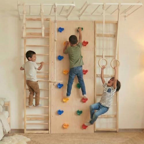Image of Curious Cub Jungle Gym for Kids Indoor | Kids Gym Play Set | Contains Monkey Bar, Gymnastics Ring, Disk Swing, Rope Ladder for Kid to Play Indoor Fun Activity for Ages 4+ (UL4- 7 FEET)