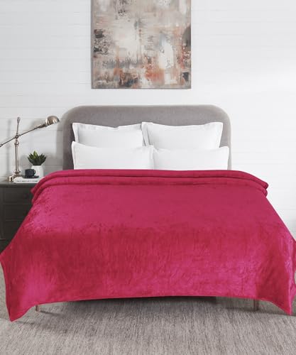 Image of Dream Living Premium Flannel Double Bed Winter Blanket | Winter bedsheet AC Blanket | Soft Lightweight Cozy Soft for Bed, Sofa, Couch, Travel & Camping| 220x230 cm - Wine-300 TC