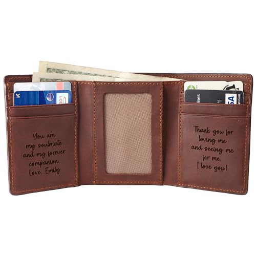 Engraved Mens Wallet, Slim Trifold Wallet, Fathers Day Gifts for Men, Wallet with Name, Husband Boyfriend Gift, Gift for Husband From Wife, GENUINE LEATHER