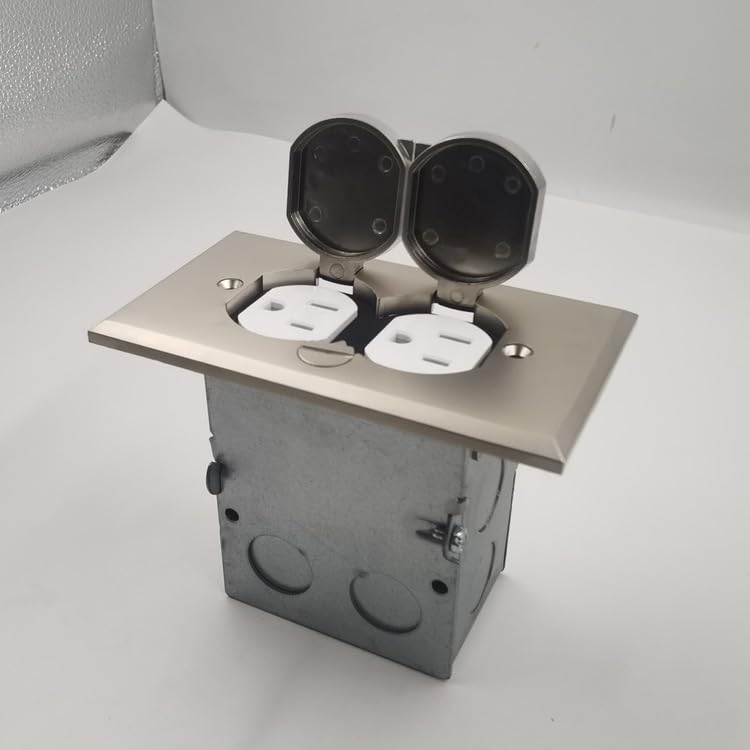 Flip Lid Cover Floor Box kit, 5” x 2.87” 1-Gang Cover, 20A Tamper-Weather Resistant Receptacle Outlets, Watertight Gasket, Corrosive Resistant Hardware, Silver
