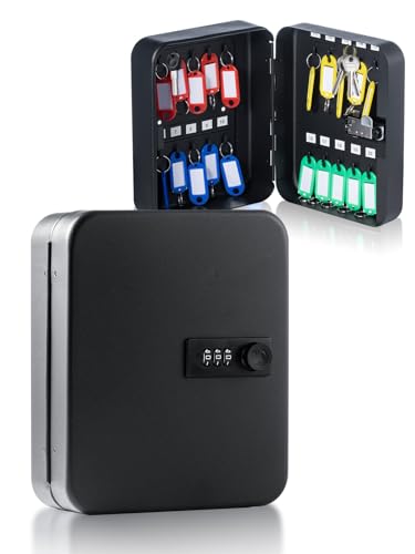 Shoze Key Cabinet wall mounted 20 cabinet safe storage of keys Wall Mounted Combination Lock Solid Steel Security Storage Box for Home Office (20 Key Black)