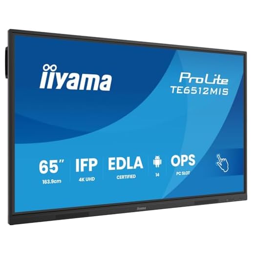 iiyama Prolite TE6512MIS-B4AG 163,9 cm 65" VA DLED Large Formato Display 4K UHD 40 Touchpoint PureTouch IR VGA HDMI DP USB-C USB3.2 RS-232c RJ45 HDMI-Out 7H OPS WiFi Android 14 OS iiControl AntiGlare