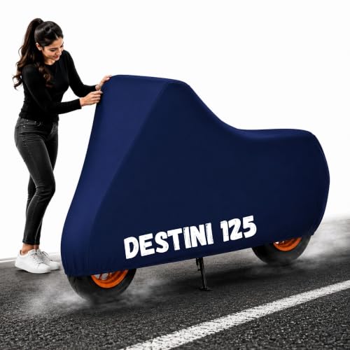 Image of Powerfull Scooty Body Cover for Destini 125 Dustproof Scratchproof - 100% Waterproof Herro Destini 125 Cover for Two Wheeler, Outdoor Full Motorcycle Cover with UV, Duty, Rain Protection - Blue