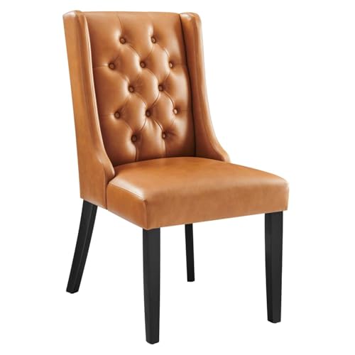 Button-Tufted Vegan Leather Parsons Dining Chair...