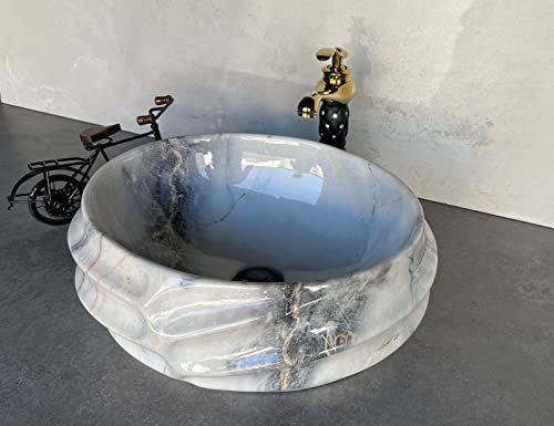 Image of Designer Glossy Finish Ceramic Art Table Top Wash Basin For Bathroom | Collapsible Countertop Washbasin (Black White Glossy Art, 16 x 13 x 6 Inch)
