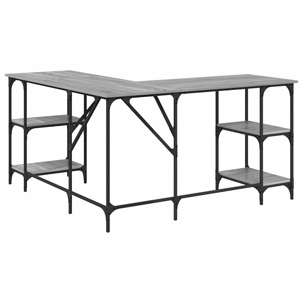 Scrivania ad Angolo a L 139x139 cm in Legno Multistrato e Metallo | Tavolo porta pc angolare salvaspazio per studio e ufficio con ripiani aperti e robusto telaio industriale in metallo