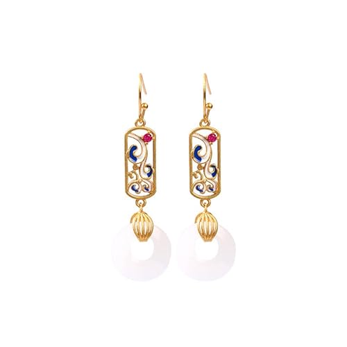 LIBERGA 女性用 中国風ピアス フェイクホワイト翡翠のダングルイヤリング ヴィンテージの美しいピアスジュエリー