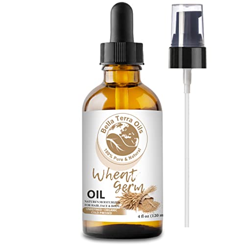 SALE - Wheat Germ Carrier Oil. 4oz. Cold-pressed. Unrefined. Organic. 100% Pure. Rich in Vitamin E. Non-comedogenic. Hexane-free. For Skin Hair Nails Stretch Marks. Bella Terra Oils