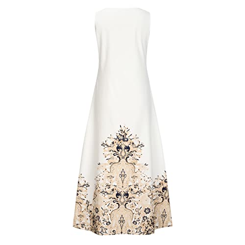 Vestidos femininos sem mangas floridos com ajuste solto para mulheres, gola redonda, praia, fechadur