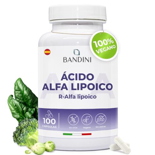 Bandini® Ácido Alfa Lipoico (ALA) | Ayuda a reducir la inflamación, controlar los niveles normales de azúcar en sangre y la salud del sistema nervioso | 100 Cápsulas Veganas de alta potencia de 200 mg