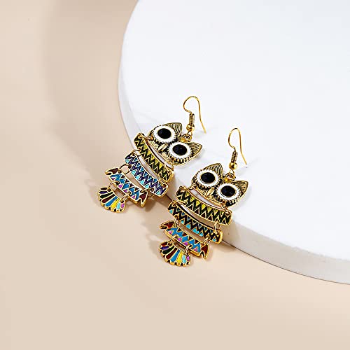 Boho Vintage Owl Drop Earrings, Cute Animal Dangle Earrings Enamel Hook Dangle Earring Jewelry for Women4