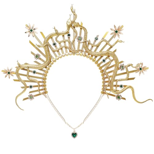 Serre-tête auréole déesse serpent doré avec diamants de luxe pour costume