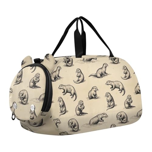 Otters Animals Beige Print Kids Duffel Travel Bag Boys Girls Dance Bag Overnight Ballet Cheer Sport Tote for Teenager