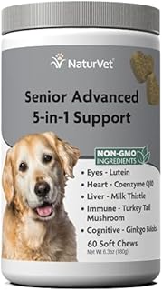 NaturVet Senior Advanced 5-in-1 Support Dog Supplement – Helps Support Immune System, Heart, Liver, Cognitive Function, Eye Health – Includes Ginkgo Biloba, Lutein – 60 Ct.