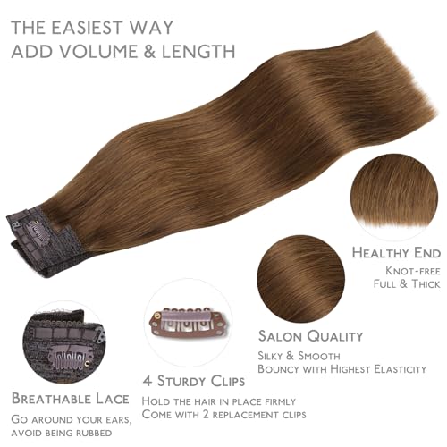 Image of WENNALIFE Wire Hair Extensions Real Human Hair 14 inch 105g Light Auburn Brown Remy Real Hair Extensions Invisible Wire Human Hair Natural Easy to Apply Reusable for Volume Straight Hair