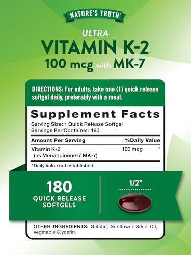 nature39s truth vitamin k2 mk-7  100 mcg  180 softgels  non-gmo amp gluten free supplement