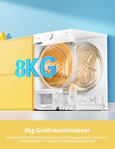 Comfee Wärmepumpentrockner, 8kg, Energieklasse D mit Wärmepumpentechnologie, UV-Licht für hygienische Reinheit, Auffrischen, LED-Display,Schnelltrocknen,CD08EHP05W,Weiß [Energieklasse D]