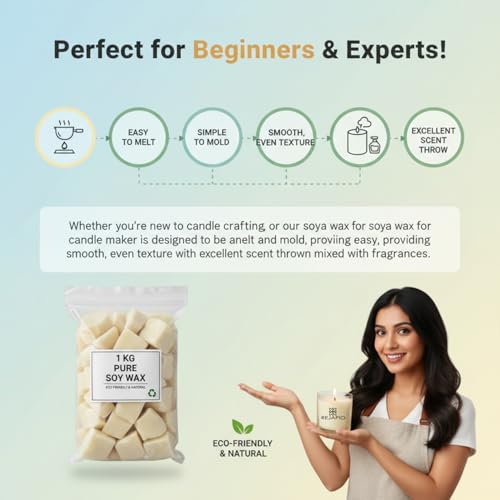 Image of 100% Pure Soy Wax for Candle Making (1kg) - Natural SOYA Wax for Candle Making | Premium Candle Wax 1kg for Scented Candles, Wax Melts & Massage | High-Quality Soy Wax 1kg Pack for DIY Crafts