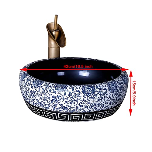 Lavabo de cerámica para lavar sobre encimera azul y blanco tradicional de baño 7