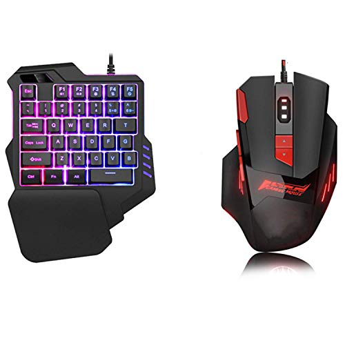 ANGUYA Teclado para Juegos con una Sola Mano, 35 Botones, retroiluminación LED + ratón de Juego+ convertidor Compatible con N-Switch/Xbox One/PS4/PS3/XBOX360 (RGB + ratón Normal)