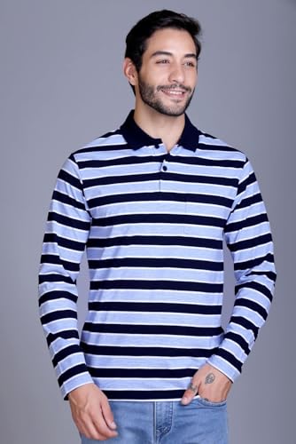 Image of SANE ORIGINALS Full Sleeves Polo T-Shirt for Men with Pocket || Stripe Collar and Pocket T-Shirt for Men Long Sleeves