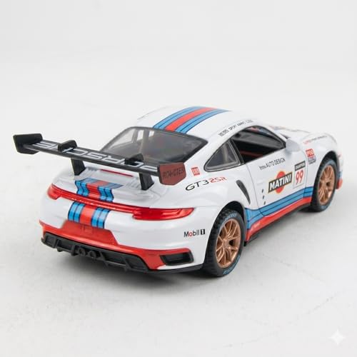 Image of Porsche 911 GT3 RSR 1:32 Scale Die-Cast Car Model - Martini Racing Livery Fixed Rear Wing Pull-Back Alloy Metal Race Car Toy for Kids & Collectors