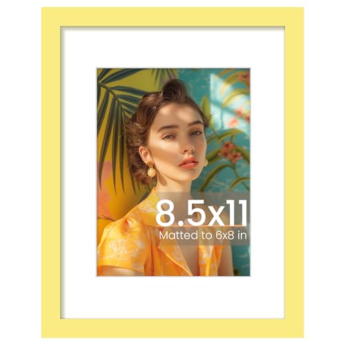 Image of upsimples 8.5 By 11 Picture Frame, Display Pictures 6x8 with Mat or 8.5 x 11 Without, Wall Hanging Photo Frames, Yellow, 1 Pack