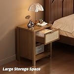 YAUKOMEL Farmhouse Nightstand, Mid Century Modern Bedside Table with Opening Storage,Large Side Table with Drawer,Rattan Boho Night Stand,Wooden End Table,Handmade Solid Wood Handle,Walnut CAACTG65BR