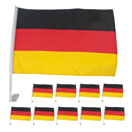 Murago - 10er Set Autofahne Deutschland ca.30x20cm - Flagge Fanartikel Auto Fahne mit Stab für Autofenster