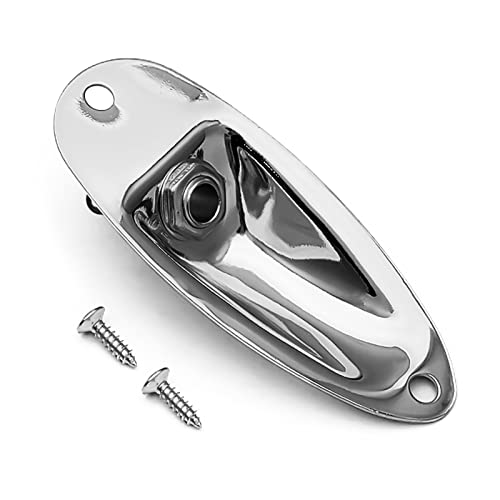 stratocaster guitar jack - MAXCHEER Guitar Input Jack Socket Plate Output Loaded Boat Style 1/4 Inch with Screws for Fender Stratocaster Strat St Mono Electric Guitar for Electric Guitar Replacement Parts (Chrome)