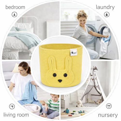 Image of ☆LBY ute Cotton Basket, Handcrafted Woven Storage Planter Basket for Home Decor, Multi-Purpose Bag with Handle for Living Room Bathroom Laundry & Toys cat shape (yellow rab 12 x 15 inch)