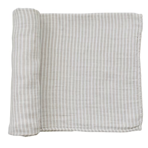 Image of Mebie Baby Taupe Stripe Muslin Swaddle, Modern and Neutral Swaddle Blanket for Baby Girl or Boy, Soft Baby Blankets, Newborn Swaddle Blanket, 0-3 Month, Comfy Wrap, Baby Essentials & Gifts